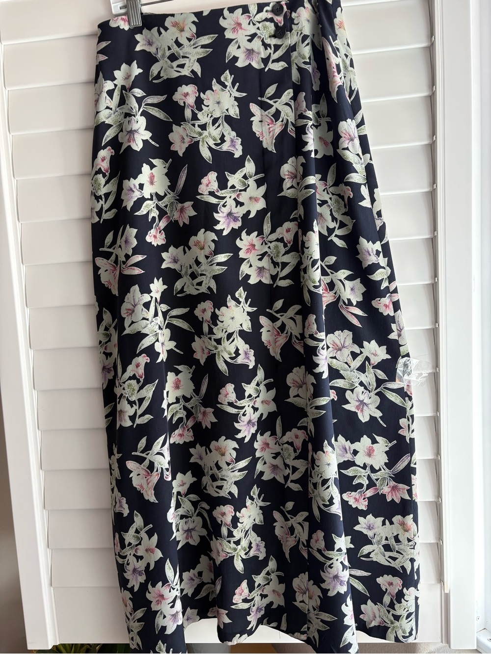 Jones New York Silk Black Maxi Skirt with Pale Pink & Cream Floral Print